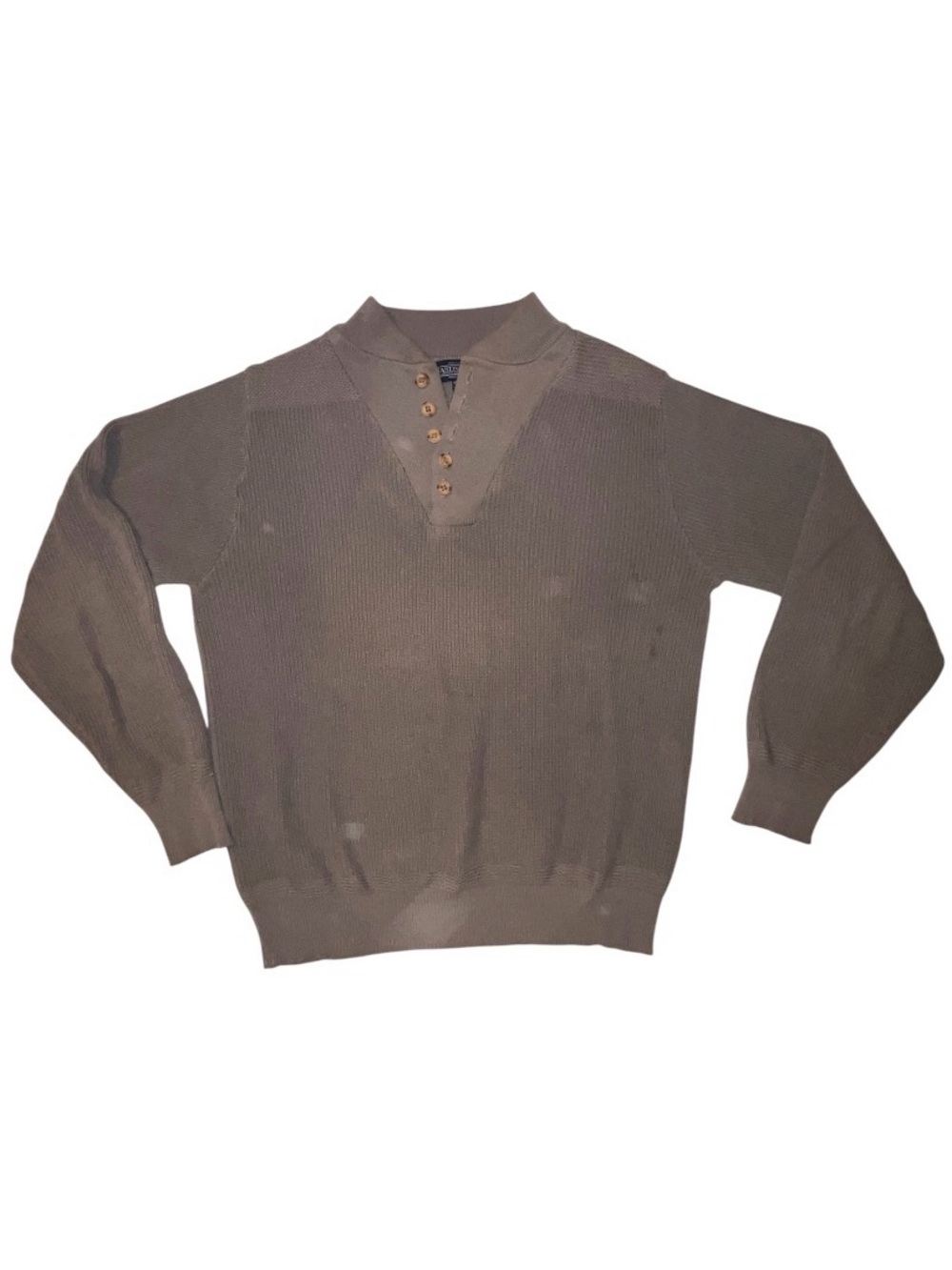 Lands End Men’s Button Neck Sweater Brown Mens Size Medium Long